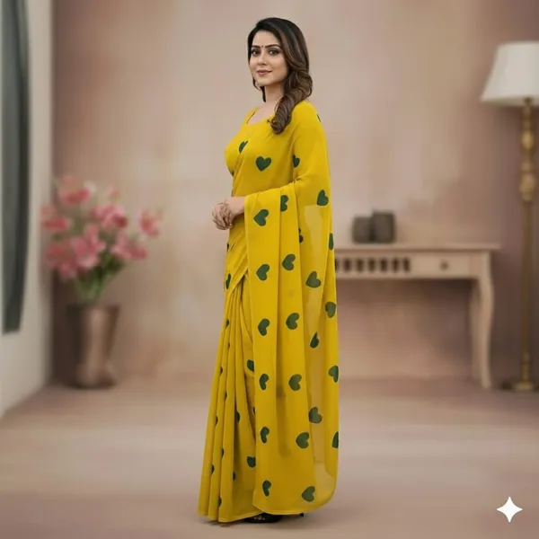 Yellow_And_Green_Embroidery_Work_Saree_With_Blouse_Piece