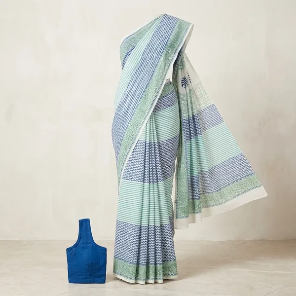 Blue_And_White_Lilan_Printed_Saree