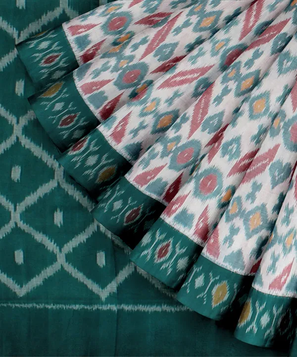 White_And_Green_Lilan_Printed_Saree