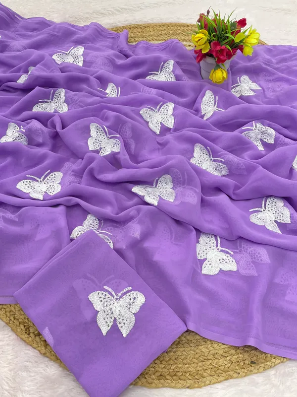 Purple_Embroidery_Work_Saree_With_Blouse_Piece