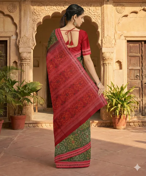 Olive_Green_And_Maroon_Lilan_Printed_Saree