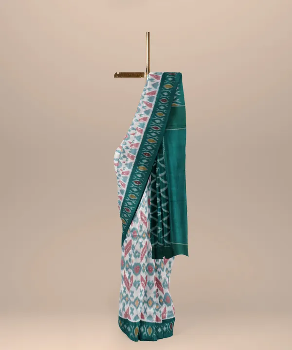 White_And_Green_Lilan_Printed_Saree