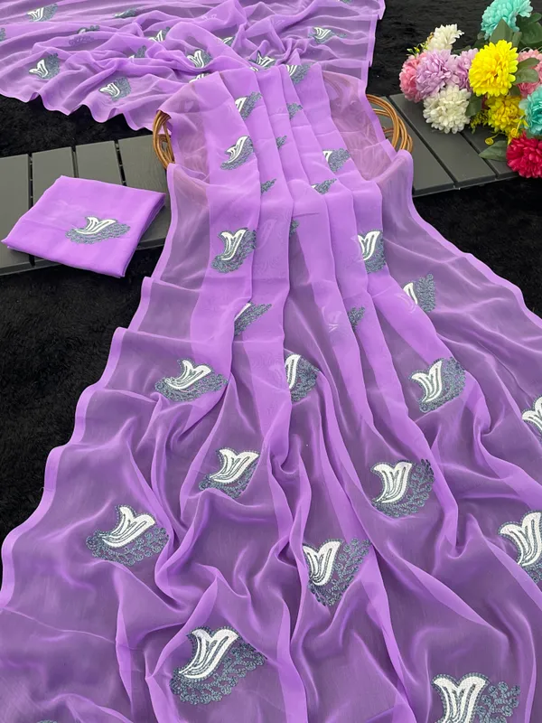 Lavender_Embroidery_Work_Saree_With_Blouse_Piece