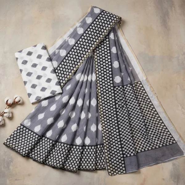 Grey_And_White_Lilan_Printed_Saree
