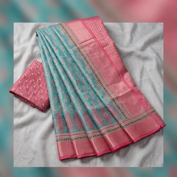 Turquoise_Blue_And_Pink_Lilan_Printed_Saree
