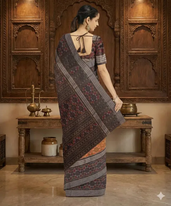 Orange_And_Brown_Lilan_Printed_Saree