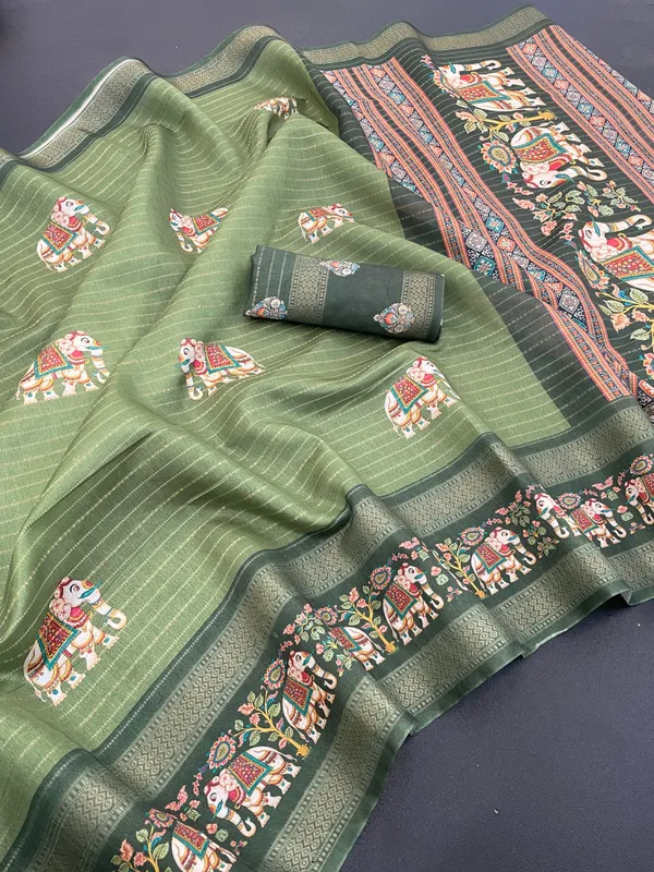 Olive_Green_Lilan_Printed_Saree