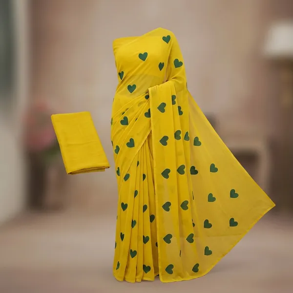 Yellow_And_Green_Embroidery_Work_Saree_With_Blouse_Piece