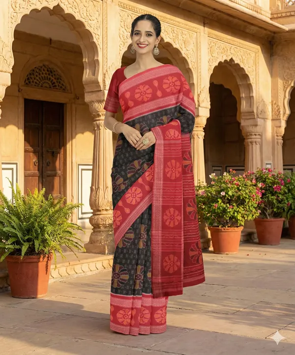 Red_And_Black_Lilan_Printed_Saree
