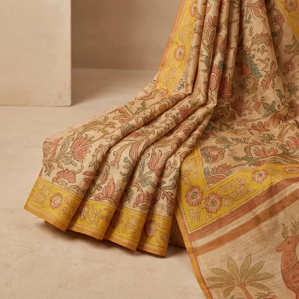 Beige_And_Yellow_Lilan_Printed_Saree