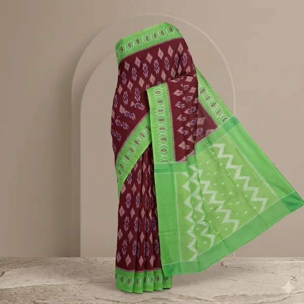 Maroon_And_Green_Lilan_Printed_Saree