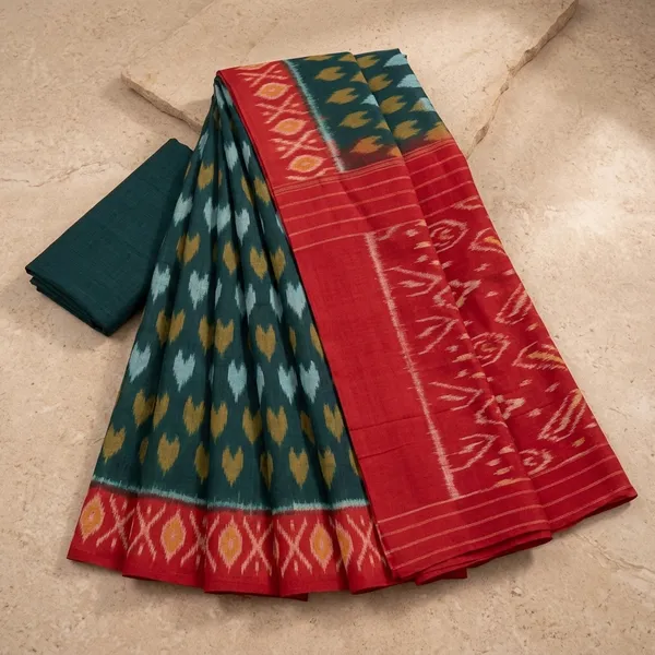 Red_And_Green_Lilan_Printed_Saree