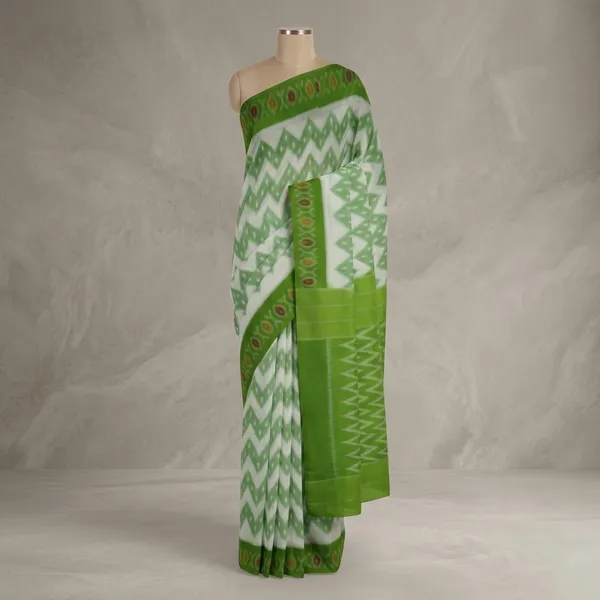 Green_And_White_Lilan_Printed_Saree