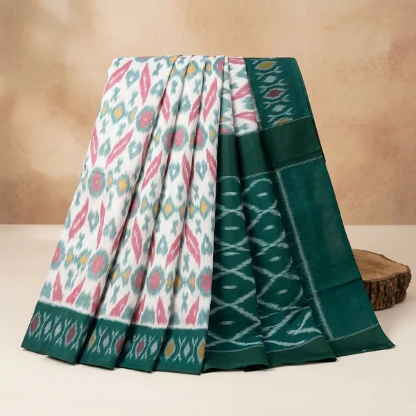 White_And_Green_Lilan_Printed_Saree