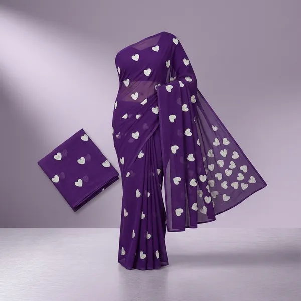 Purple_Embroidery_Work_Saree_With_Blouse_Piece