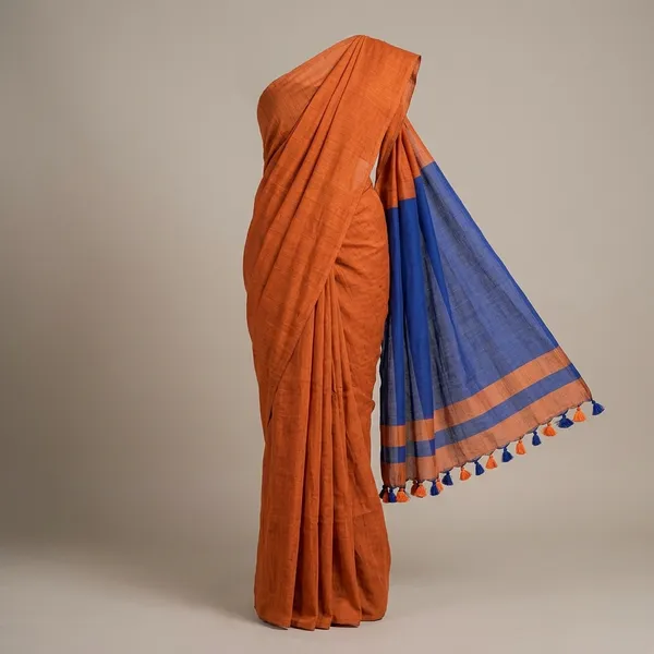 Orange_And_Blue_Lilan_Printed_Saree