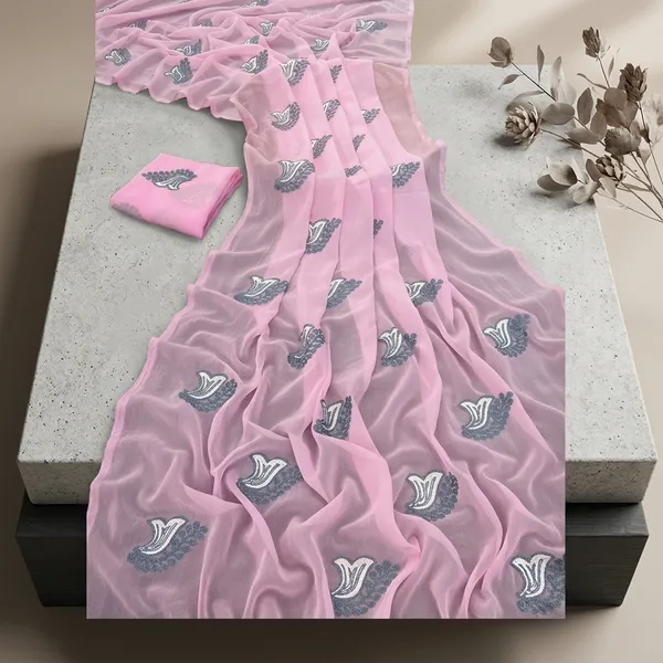 Pink_Embroidery_Work_Saree_With_Blouse_Piece