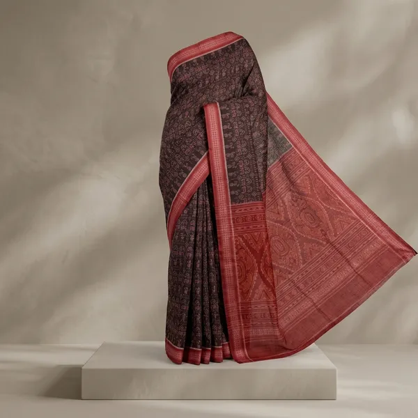 Brown_And_Red_Lilan_Printed_Saree