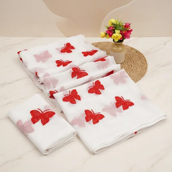 White_And_Red_Embroidery_Work_Saree_With_Blouse_Piece