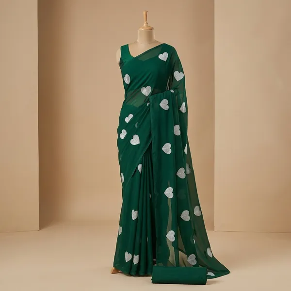 Green_Embroidery_Work_Saree_With_Blouse_Piece