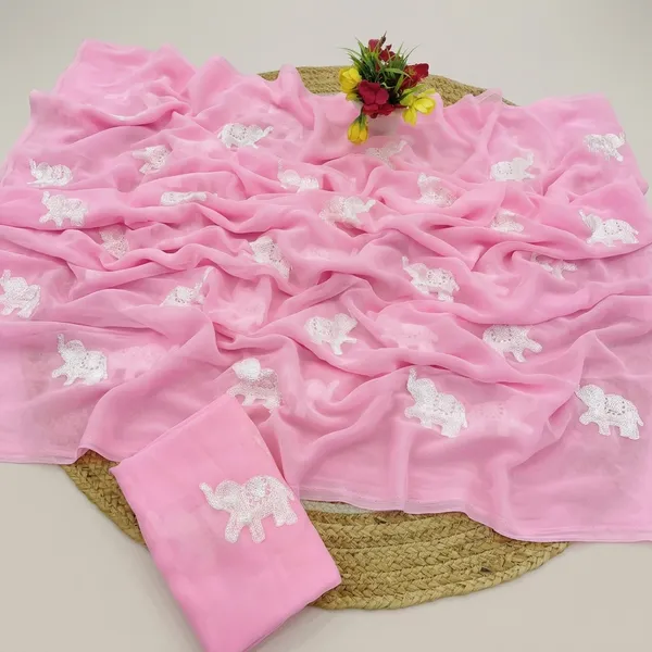 Pink_Embroidery_Work_Saree_With_Blouse_Piece