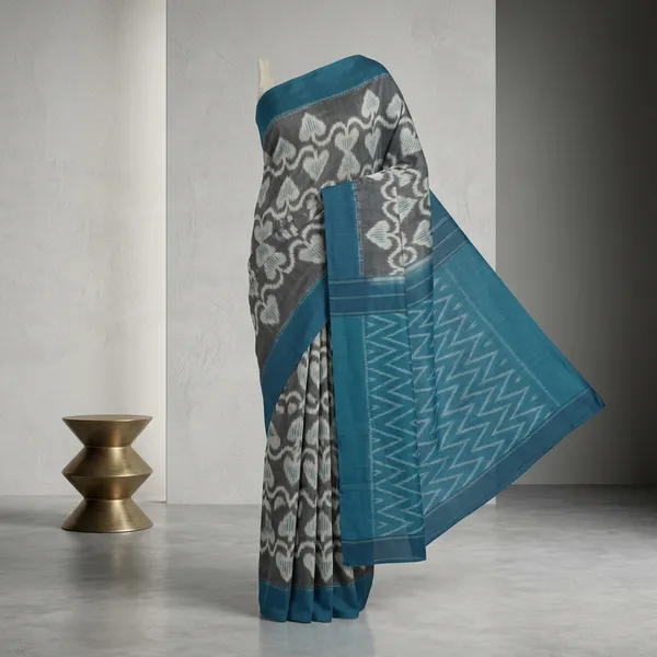 Blue_And_Grey_Lilan_Printed_Saree