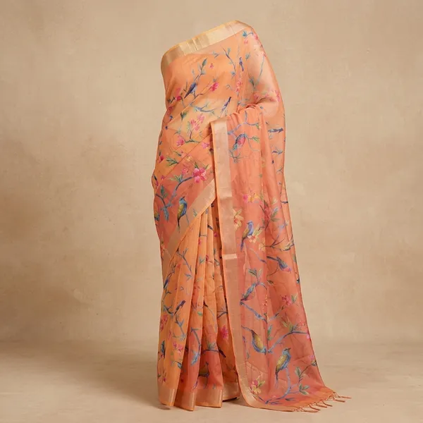 Peach_And_Pink_Lilan_Printed_Saree