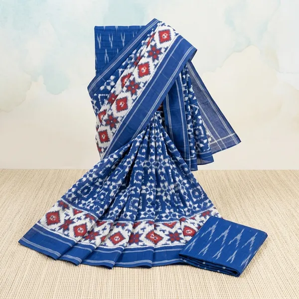 Blue_And_White_Lilan_Printed_Saree