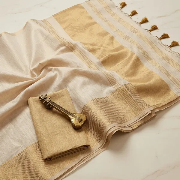 White_And_Gold_Lilan_Printed_Saree