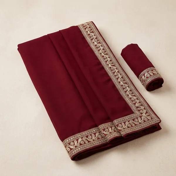 Maroon_Designer_Maroon_Georgette_Saree_With_Heavy_Embroidered_Border_And_Blouse_Piece