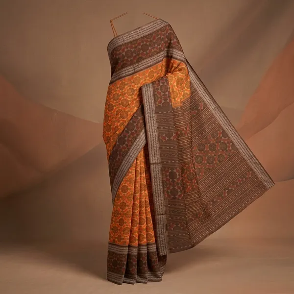 Orange_And_Brown_Lilan_Printed_Saree