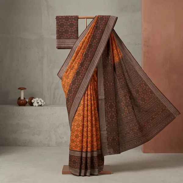 Orange_And_Brown_Lilan_Printed_Saree