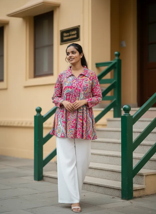 Rani_Pink_Cotton_Stylish_Fashionable_Collar_Top_For_Women