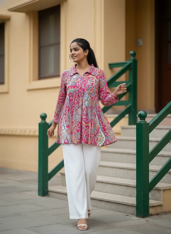 Rani_Pink_Cotton_Stylish_Fashionable_Collar_Top_For_Women