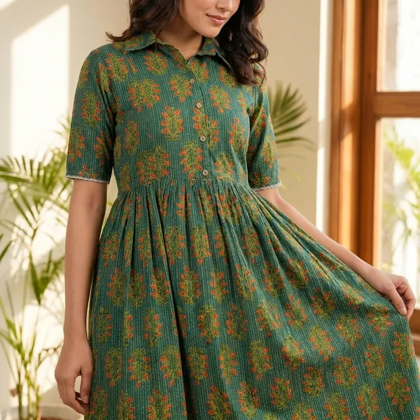 Green_Cotton_Premium_Stylish_Gown_For_Womens