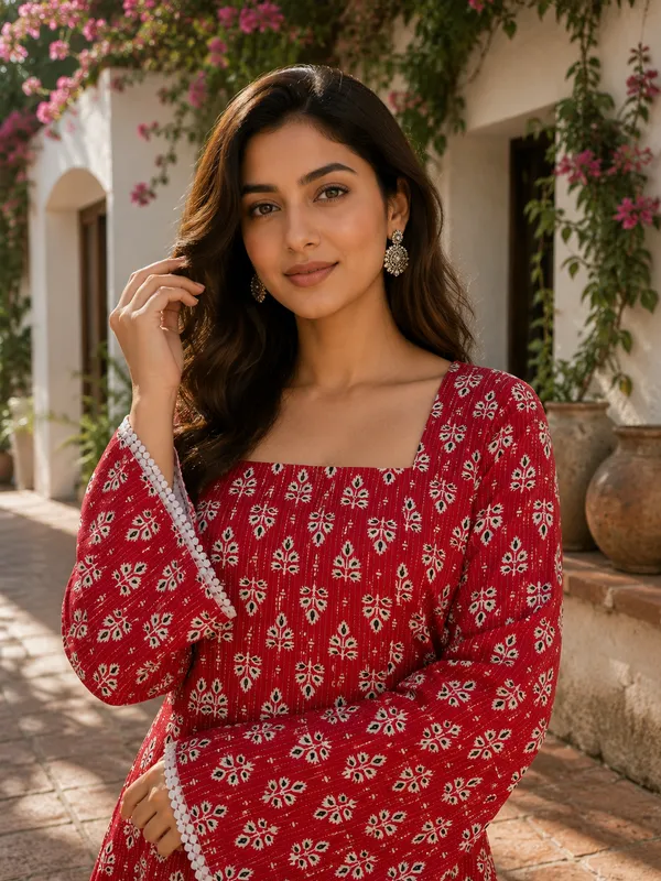 Red_Cotton_Stylish_Fashionable_Short_Kurti_For_Women