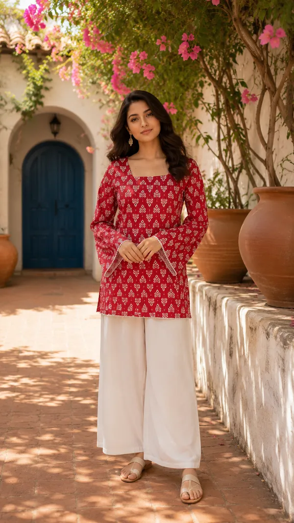 Red_Cotton_Stylish_Fashionable_Short_Kurti_For_Women