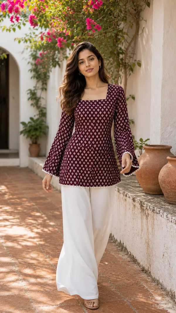 Brown_Cotton_Stylish_Fashionable_Short_Kurti_For_Women