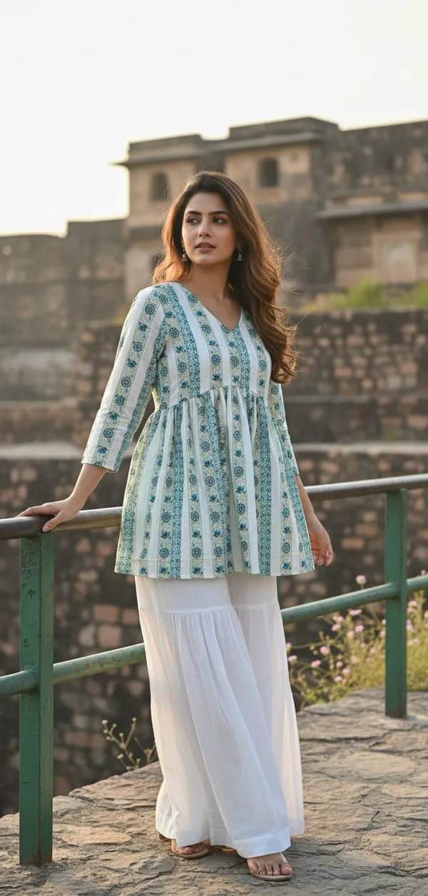 White_And_Blue_Cotton_Stylish_Fashionable_Tops_For_Women