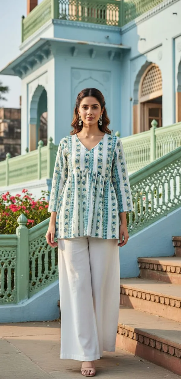 White_And_Blue_Cotton_Stylish_Fashionable_Tops_For_Women