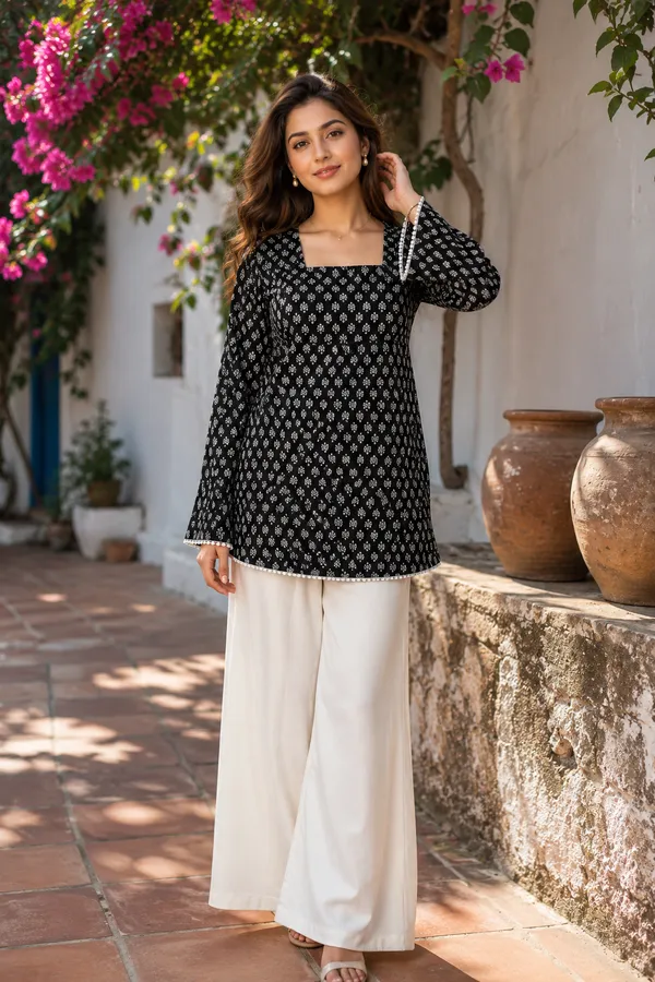 Black_Cotton_Stylish_Fashionable_Short_Kurti_For_Women