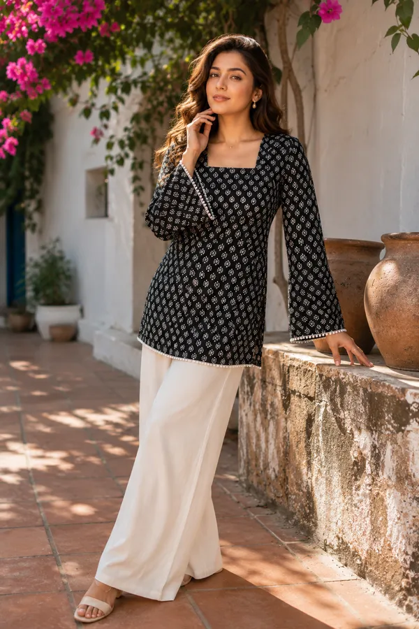 Black_Cotton_Stylish_Fashionable_Short_Kurti_For_Women