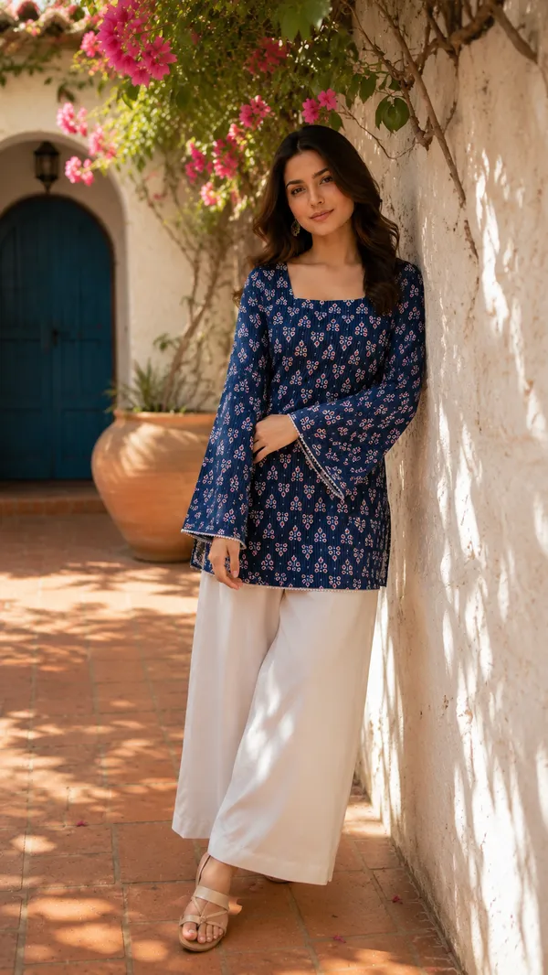 Blue_Cotton_Stylish_Fashionable_Short_Kurti_For_Women