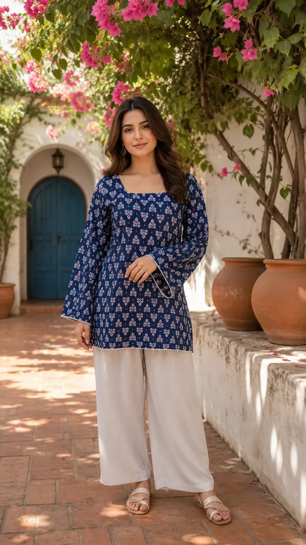 Blue_Cotton_Stylish_Fashionable_Short_Kurti_For_Women