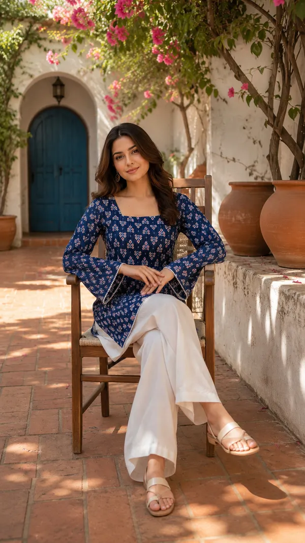 Blue_Cotton_Stylish_Fashionable_Short_Kurti_For_Women