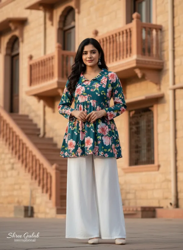 Green_Cotton_Stylish_Fashionable_Collar_Top_For_Women