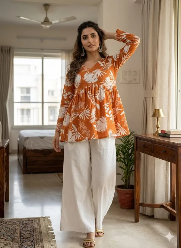 Orange_Rayon_Premium_Stylish_Top_For_Womens