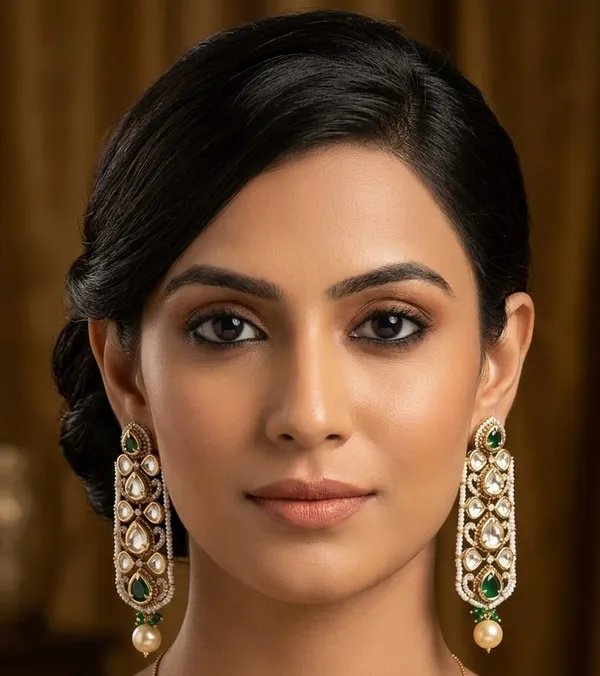 Shringar_Kundan_Drop_Earrings_with_Emerald_Colour_Stone