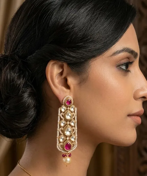 Shringar_Kundan_Drop_Earings_with_Ruby_Colour_Stone