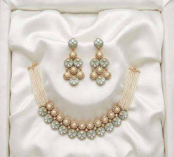 Elegant_Pearl_and_Mint_Green_Meenakari_Chik_Necklace_Set_with_Earrings
